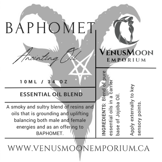 Occult ritual oil dedicated to Baphomet, symbol of balance and alchemy.