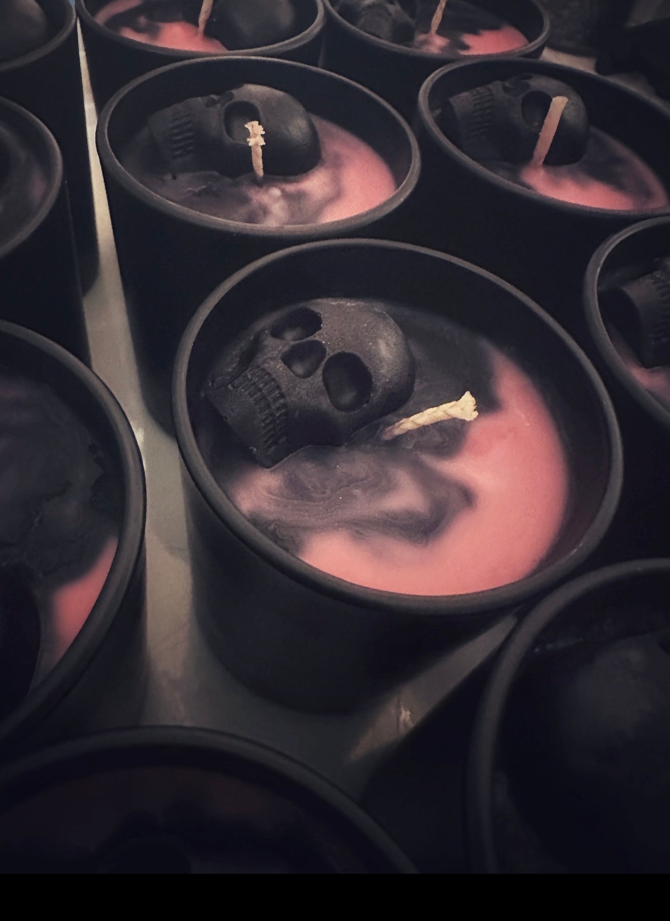 Group of consecrated Necromantia Ancestors candles from Venus Moon Emporium, designed for necromancy, ancestor veneration, and spirit summoning