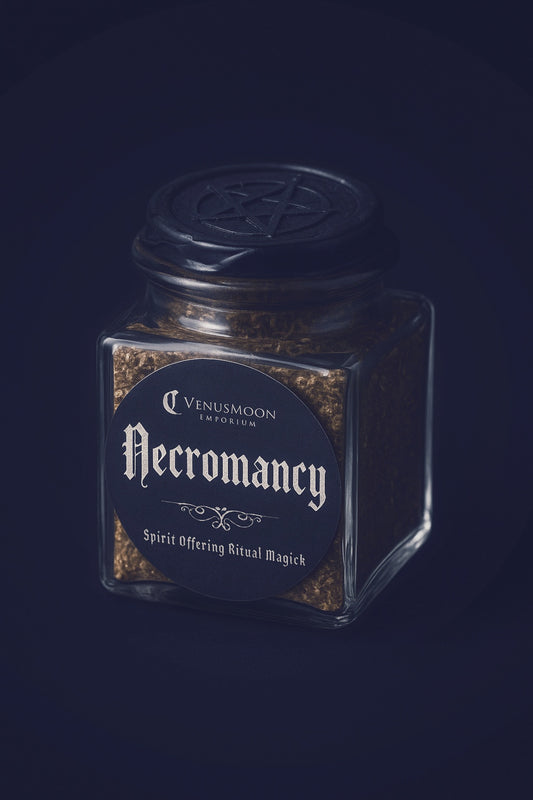 Necromancy incense jar sealed in black wax and shadow, a vessel for spirit offerings and work beyond the veil.